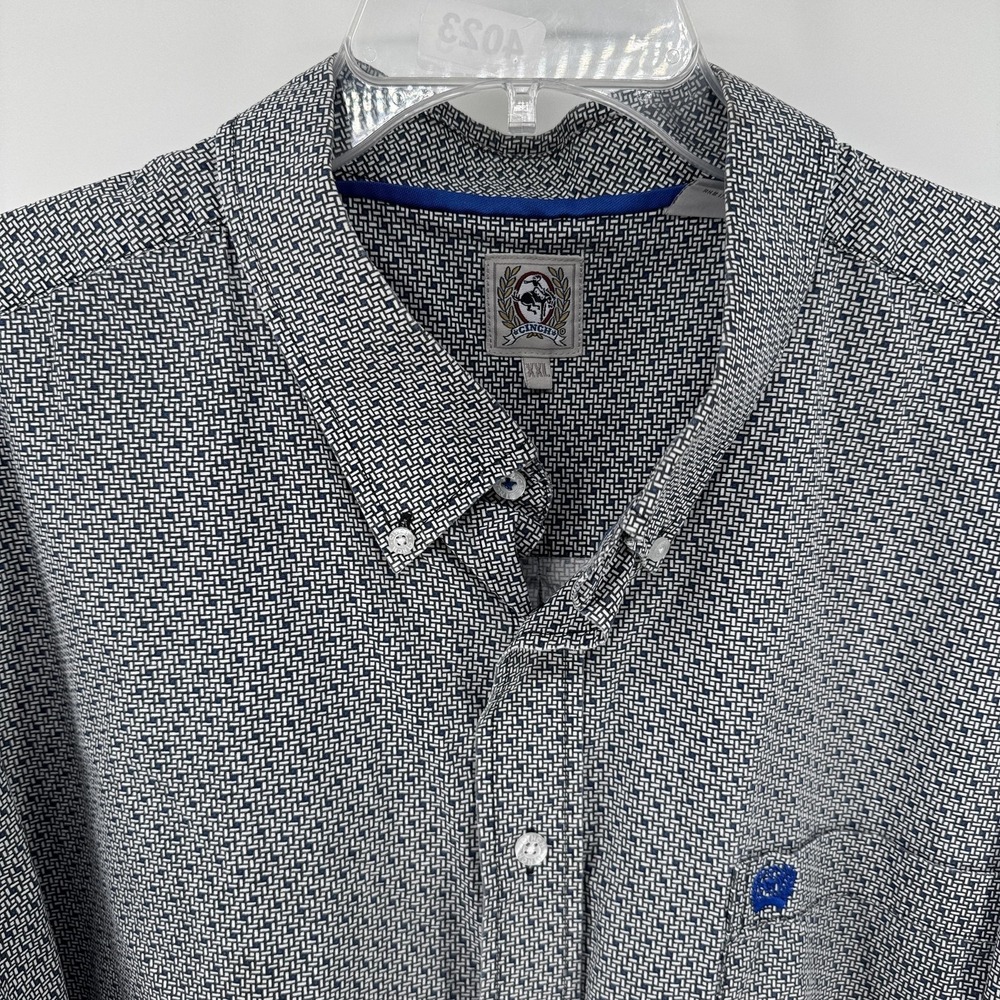 Cinch Shirt Mens 2XL Gray Geometric Embroidered Pocket Button Up Long Sleeve - Picture 2 of 8